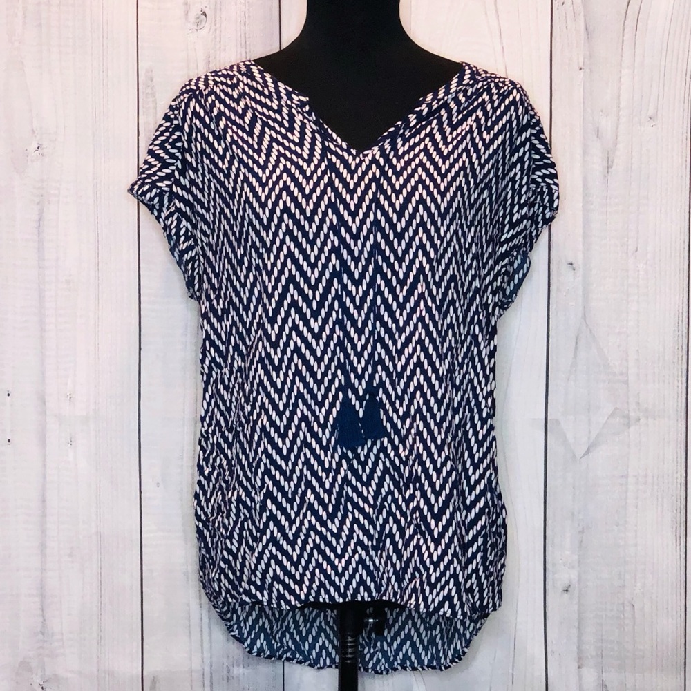 St John’s Bay Navy and White Tassel Blouse.  009